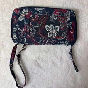 Quilted Floral Phone Wallet Wristlet Organizer Navy Red